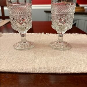 Set of 2 Vintage Anchor Hocking Wexford Waffle Pressed Glass Wine Glasses